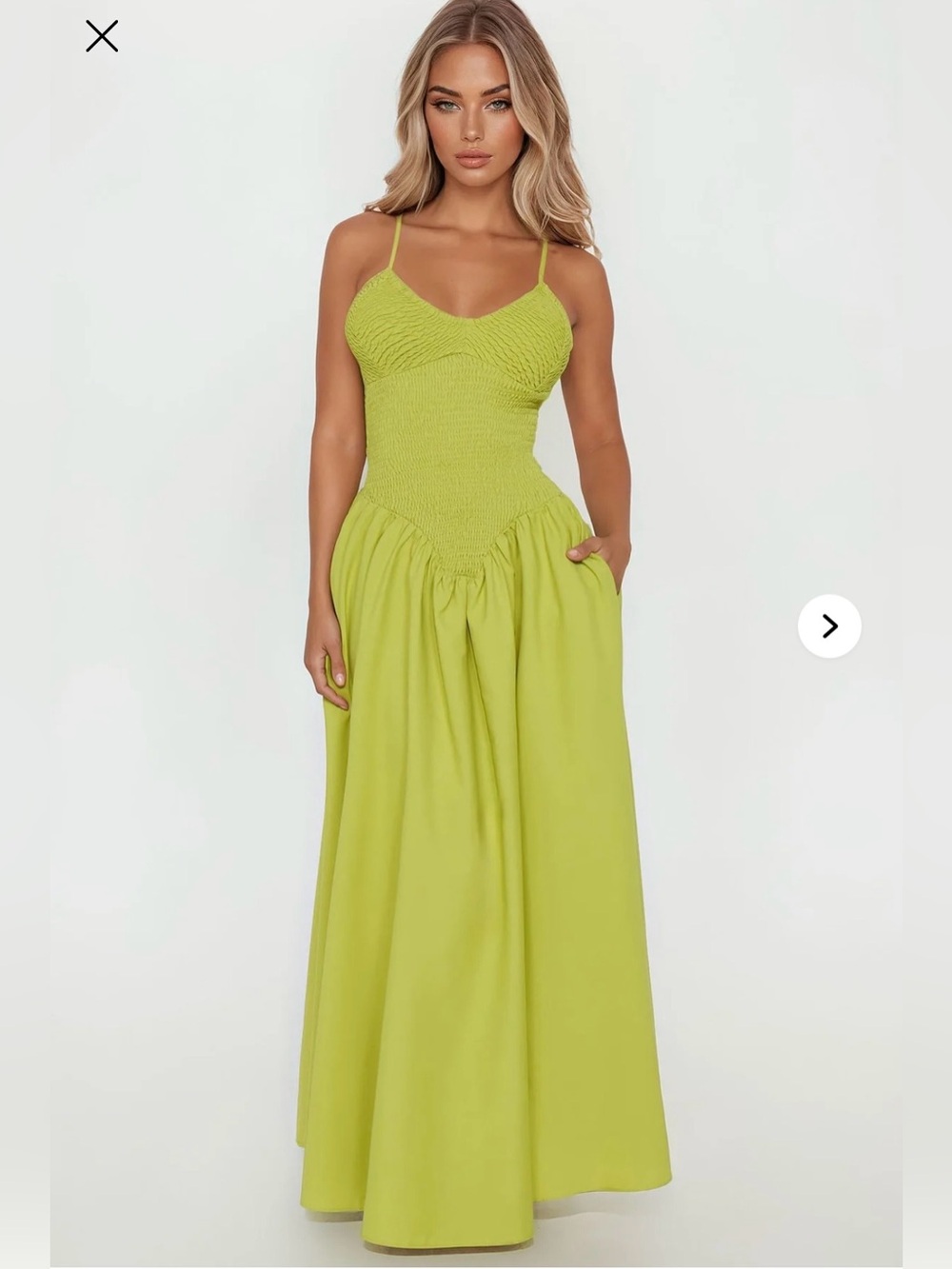Fashion Nova Lime Green Smocked dropped waist Maxi Dress